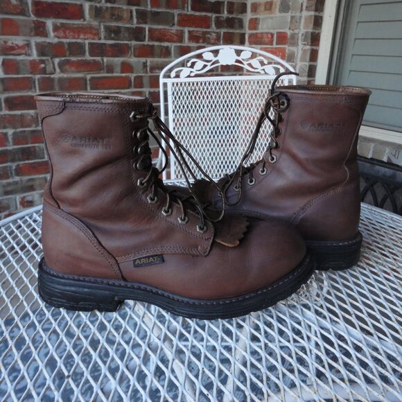 ARIAT Brown Leather Composite Toe Work Hog Lace Up Boots Size 10EE - Picture 5 of 9
